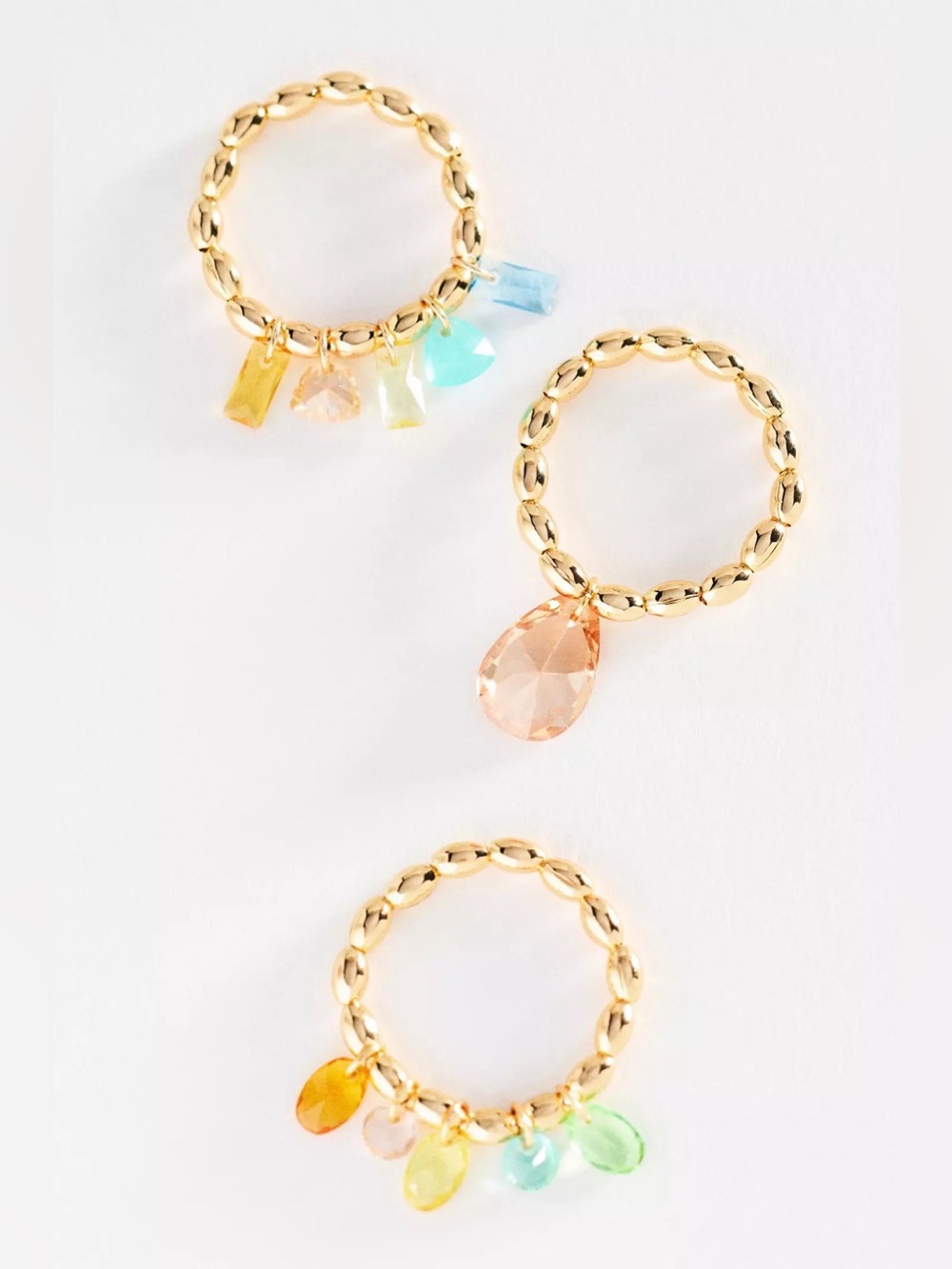 RARE! NWT Anthropologie Crystal Stretch Rings, Multi Colors, Set of 3